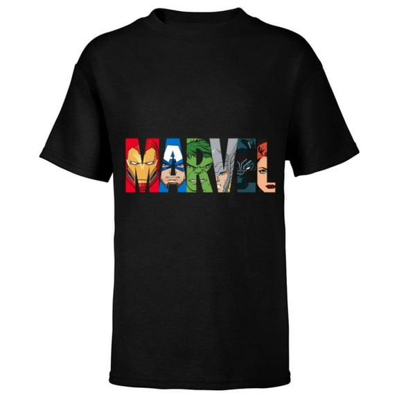 Marvel Logo Avengers Super Heroes - Short Sleeve T-Shirt for Kids - Customized-Black