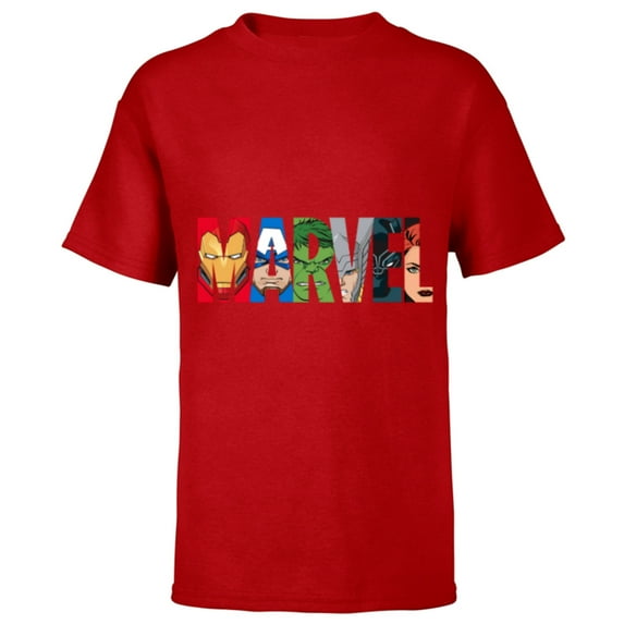 Marvel Logo Avengers Super Heroes - Short Sleeve T-Shirt for Kids - Customized-Red