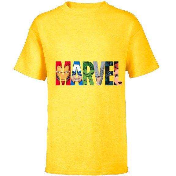 Marvel Logo Avengers Super Heroes - Short Sleeve T-Shirt for Kids - Customized-Yellow