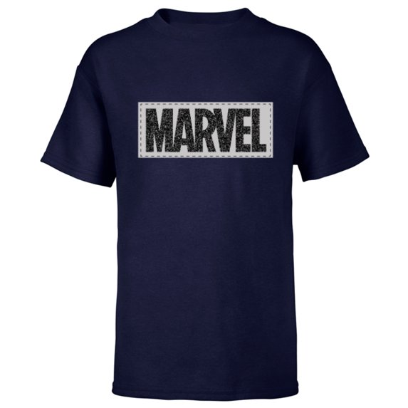 Marvel Logo Black White and Gray - Short Sleeve T-Shirt for Kids - Customized-Navy