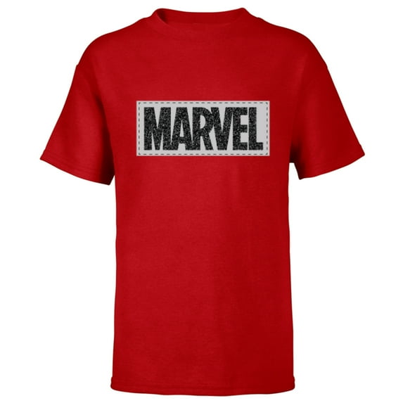 Marvel Logo Black White and Gray - Short Sleeve T-Shirt for Kids - Customized-Red