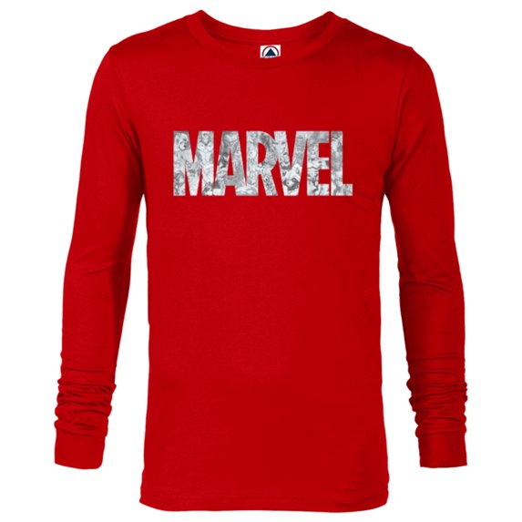 Marvel Logo Comics Gray Pencil Sketch Super Heroes Avengers - Long Sleeve T-Shirt for Men - Customized-New Red