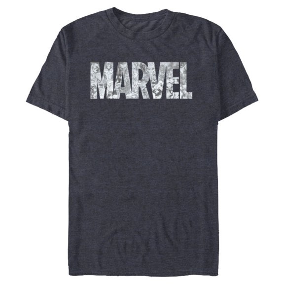 Marvel Logo Comics Gray Pencil Sketch Super Heroes Avengers - Short Sleeve Blended T-Shirt for Adults - Customized-Navy Heather