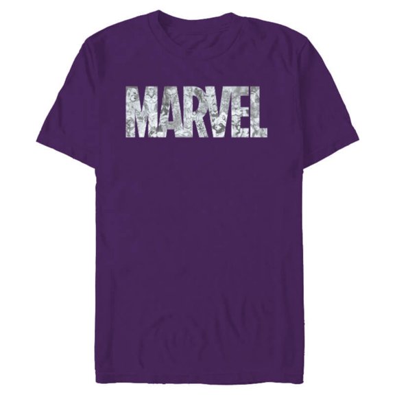 Marvel Logo Comics Gray Pencil Sketch Super Heroes Avengers - Short Sleeve Blended T-Shirt for Adults - Customized-Purple