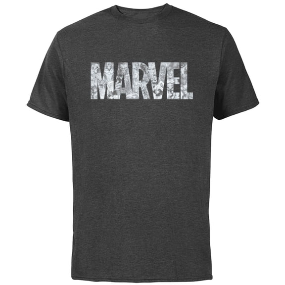 Marvel Logo Comics Gray Pencil Sketch Super Heroes Avengers - Short Sleeve Cotton T-Shirt for Adults - Customized-Charcoal
