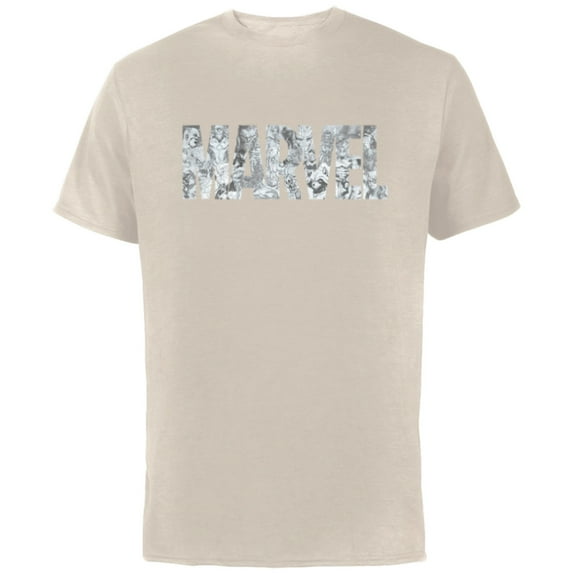 Marvel Logo Comics Gray Pencil Sketch Super Heroes Avengers - Short Sleeve Cotton T-Shirt for Adults - Customized-Natural