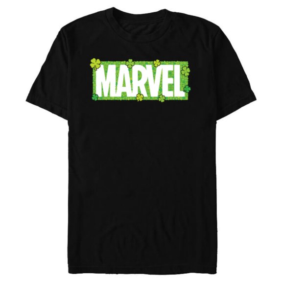 Marvel Logo Four-Leaf Clovers Green St Patrick’s Day - Short Sleeve Blended T-Shirt for Adults - Customized-Black