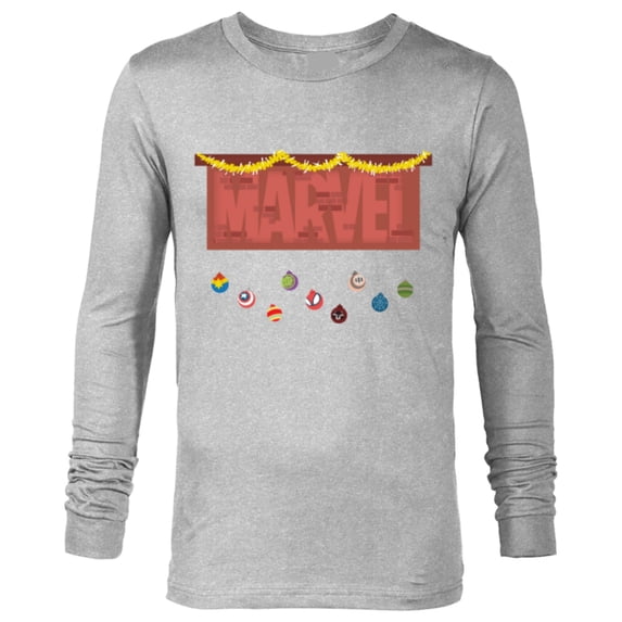 Marvel Logo Holiday Christmas Avengers Super Hero Ornaments - Long Sleeve T-Shirt for Men - Customized-Athletic Heather