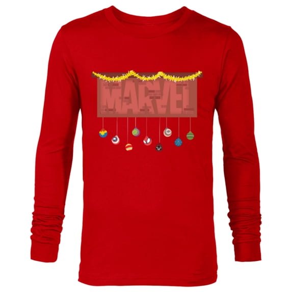 Marvel Logo Holiday Christmas Avengers Super Hero Ornaments - Long Sleeve T-Shirt for Men - Customized-New Red
