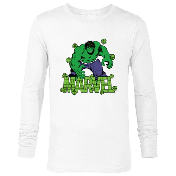 Marvel Logo Hulk Four-Leaf Clovers Green St Patrick’s Day - Long Sleeve T-Shirt for Men - Customized-White