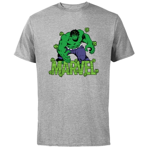 Marvel Logo Hulk Four-Leaf Clovers Green St Patrick’s Day - Short Sleeve Cotton T-Shirt for Adults - Customized-Athletic Heather