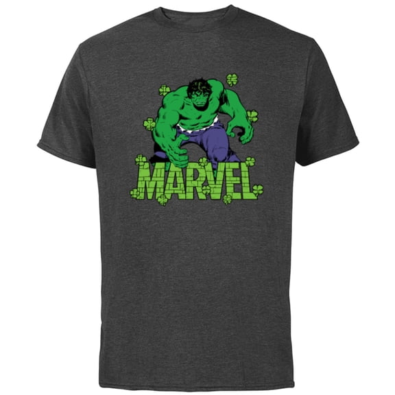 Marvel Logo Hulk Four-Leaf Clovers Green St Patrick’s Day - Short Sleeve Cotton T-Shirt for Adults - Customized-Charcoal