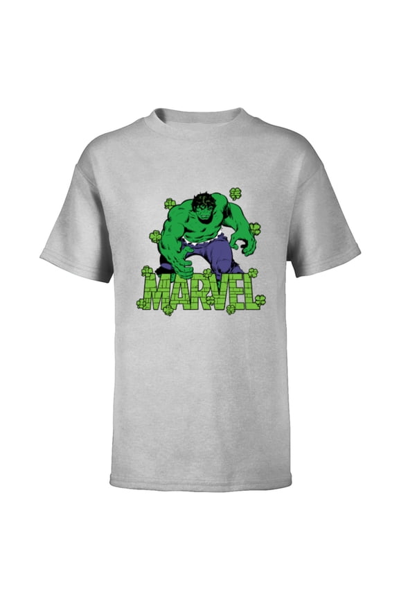Logo Hulk Four-Leaf Clovers Green St Patrick’s Day - Short Sleeve T-Shirt for Kids - Customized-Athletic Heather