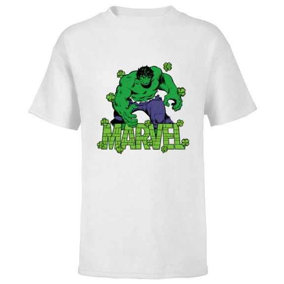 Marvel Logo Hulk Four-Leaf Clovers Green St Patrick’s Day - Short Sleeve T-Shirt for Kids - Customized-White