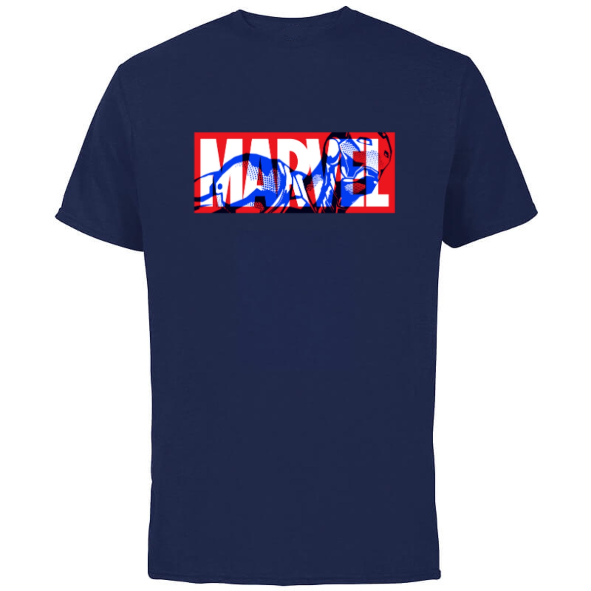 Marvel Logo Iron Man Comic Art Avengers - Short Sleeve Cotton T-Shirt for Adults - Customized-Navy