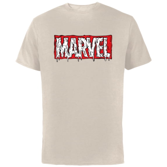 Marvel Logo Melting Paint Drip - Short Sleeve Cotton T-Shirt for Adults - Customized-Natural