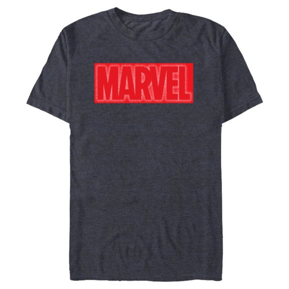 Marvel Logo Red and White Negative Space - Short Sleeve Blended T-Shirt for Adults - Customized-Navy Heather