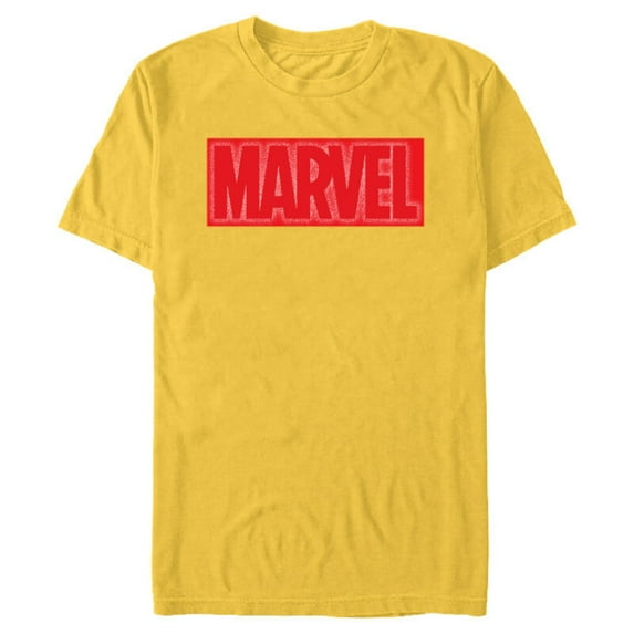 Marvel Logo Red and White Negative Space - Short Sleeve Blended T-Shirt for Adults - Customized-Yellow