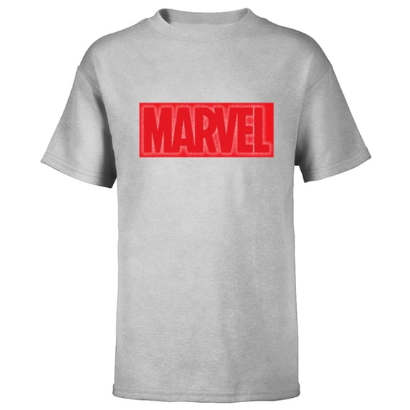 Marvel Logo Red and White Negative Space - Short Sleeve T-Shirt for Kids - Customized-Athletic Heather