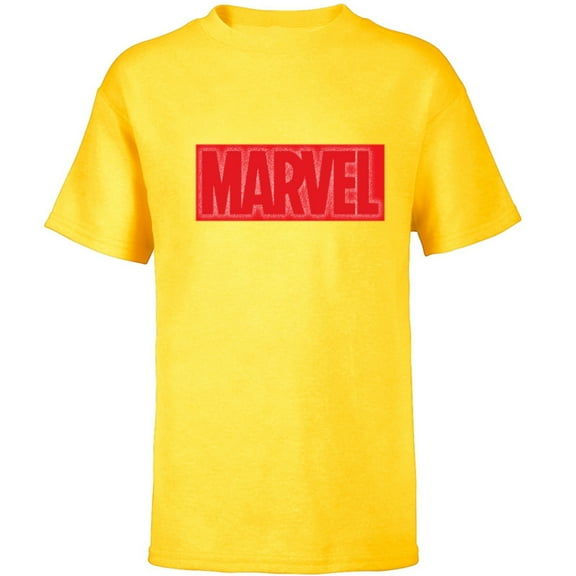 Marvel Logo Red and White Negative Space - Short Sleeve T-Shirt for Kids - Customized-Yellow