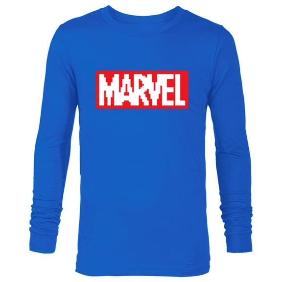 Marvel Logo Retro 8-Bit Pixel Art Style Classic - Long Sleeve T-Shirt for Men - Customized-Navy