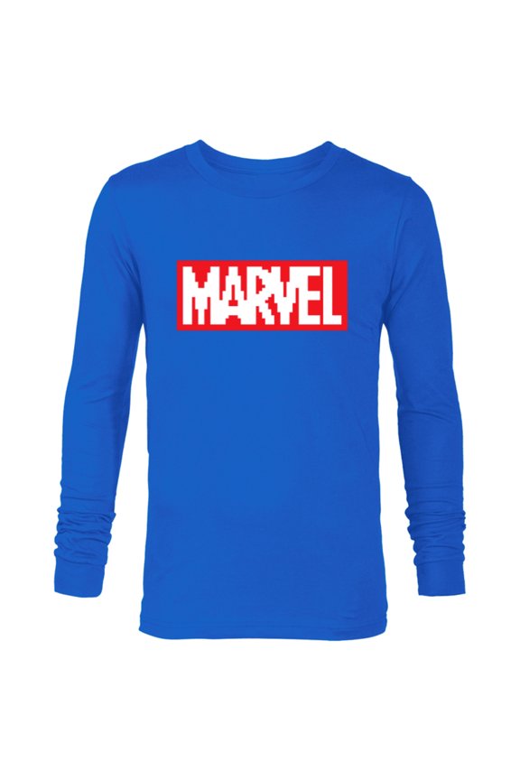 Logo Retro 8-Bit Pixel Art Style Classic - Long Sleeve T-Shirt for Men - Customized-Navy