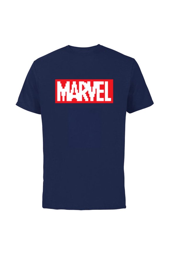 Logo Retro 8-Bit Pixel Art Style Classic - Short Sleeve Cotton T-Shirt for Adults - Customized-Navy