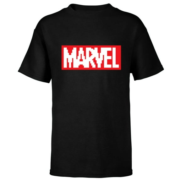 Marvel Logo Retro 8-Bit Pixel Art Style Classic - Short Sleeve T-Shirt for Kids - Customized-Black