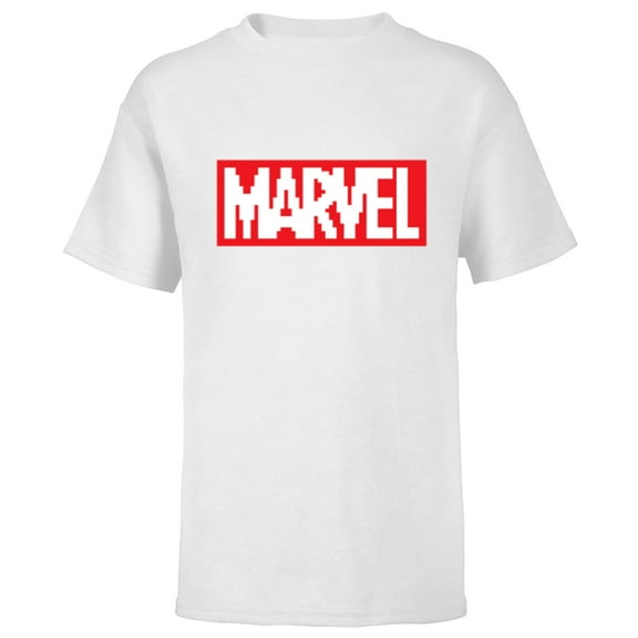 Marvel Logo Retro 8-Bit Pixel Art Style Classic - Short Sleeve T-Shirt for Kids - Customized-White