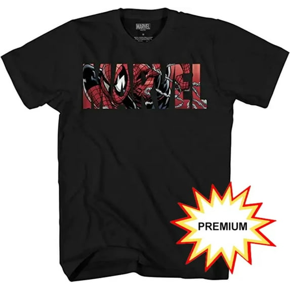 Marvel Logo Spiderman T-Shirt for Men Adult Merch Graphic Tshirt Men's Tee 2X 2XL XX-Large Spider Man Spider-Man Avengers Super Hero Adult Graphic T-Shirt (Premium Jet Black, XX-Large)