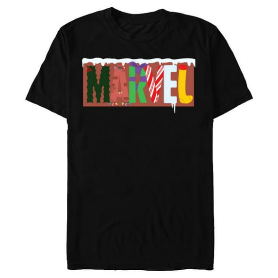 Marvel Logo with Christmas Holiday Avengers Decorations - Short Sleeve Blended T-Shirt for Adults - Customized-Black