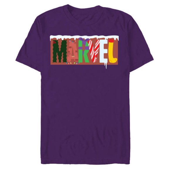 Marvel Logo with Christmas Holiday Avengers Decorations - Short Sleeve Blended T-Shirt for Adults - Customized-Purple