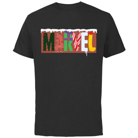 Marvel Logo with Christmas Holiday Avengers Decorations - Short Sleeve Cotton T-Shirt for Adults - Customized-Black