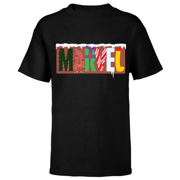 Marvel Logo with Christmas Holiday Avengers Decorations - Short Sleeve T-Shirt for Kids - Customized-Black