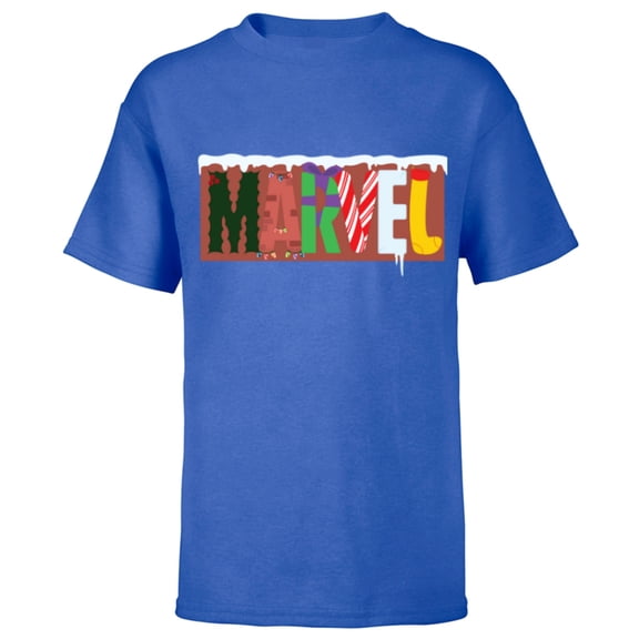 Marvel Logo with Christmas Holiday Avengers Decorations - Short Sleeve T-Shirt for Kids - Customized-Royal