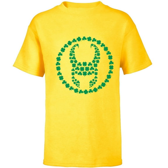 Marvel Loki Helmet Icon Shamrock Clovers St Patrick’s Day - Short Sleeve T-Shirt for Kids - Customized-Yellow