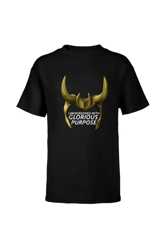 Loki Horned Helmet Burdened with Glorious Purpose - Short Sleeve T-Shirt for Kids – Customized-Black