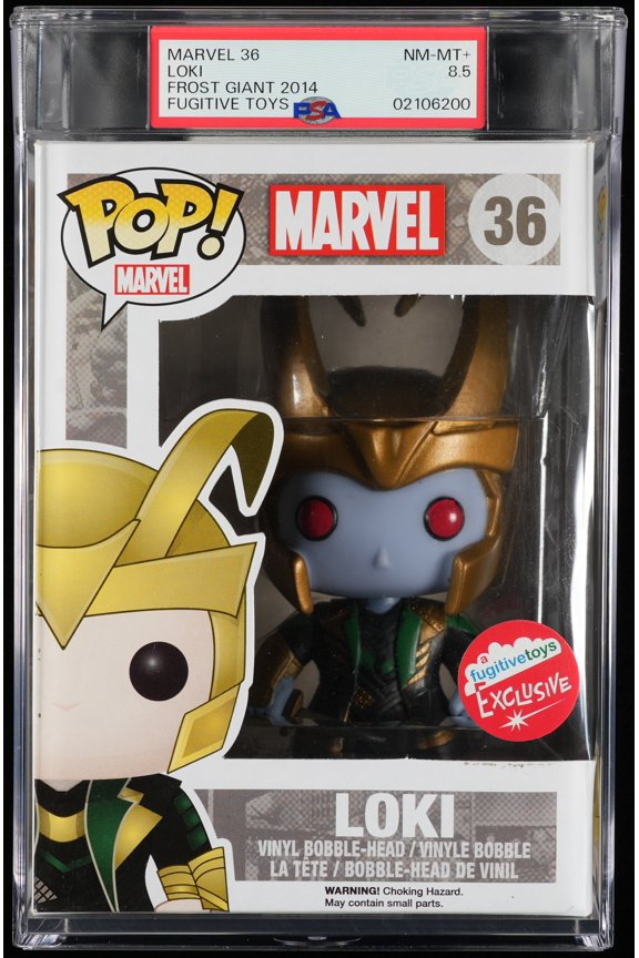 Marvel Loki, PSA Graded 8.5 NM-MT+, Loki Collectible Vinyl Figure #36, Fully Encapsulated Bundle with Compatible Funko Pop! PSA Hard Protector Case