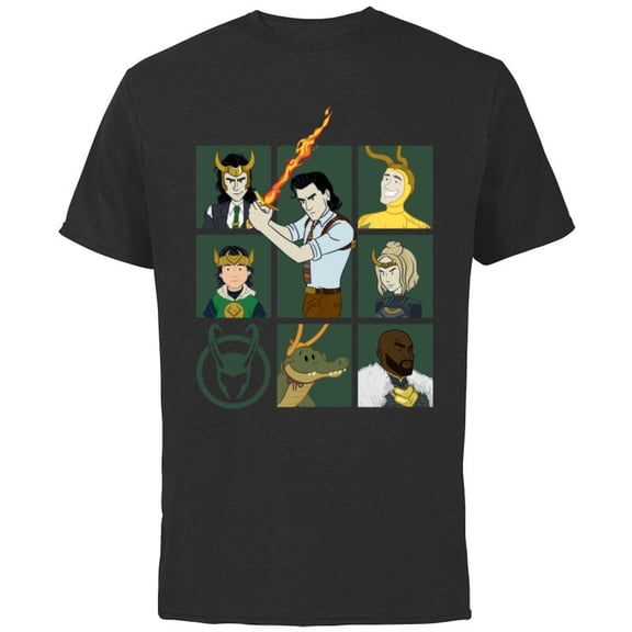 Marvel Loki Variants Alligator Loki Sylvie Character Grid - Short Sleeve Cotton T-Shirt for Adults - Customized-Black
