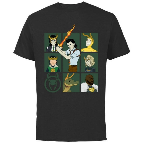 Marvel Loki Variants Alligator Loki Sylvie Character Grid - Short Sleeve Cotton T-Shirt for Adults - Customized-Black