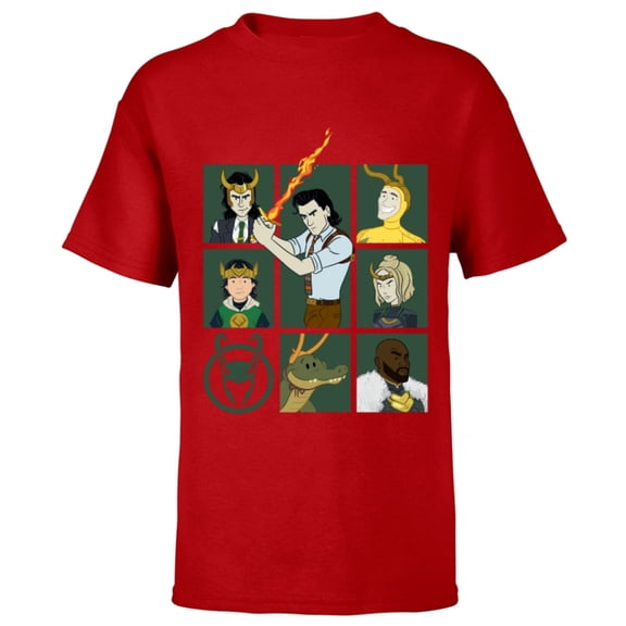 Marvel Loki Variants Alligator Loki Sylvie Character Grid - Short Sleeve T-Shirt for Kids – Customized-Red