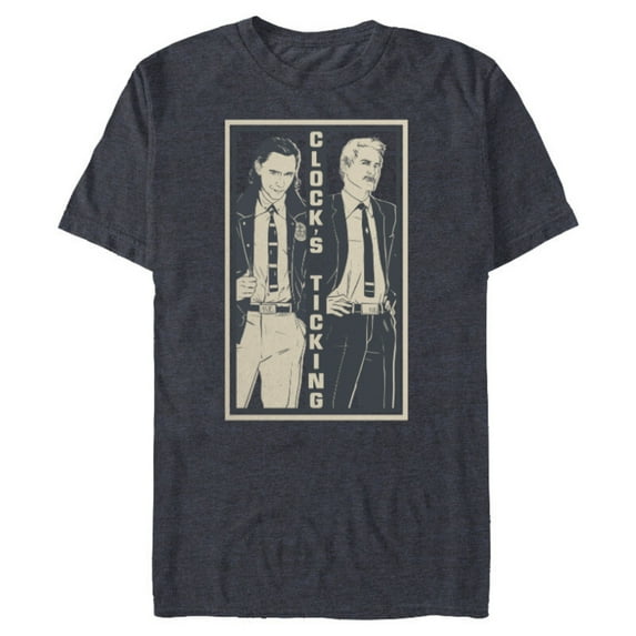 Marvel Loki and Mobius Clock's Ticking Retro Orange - Short Sleeve Blended T-Shirt for Adults - Customized-Navy Heather