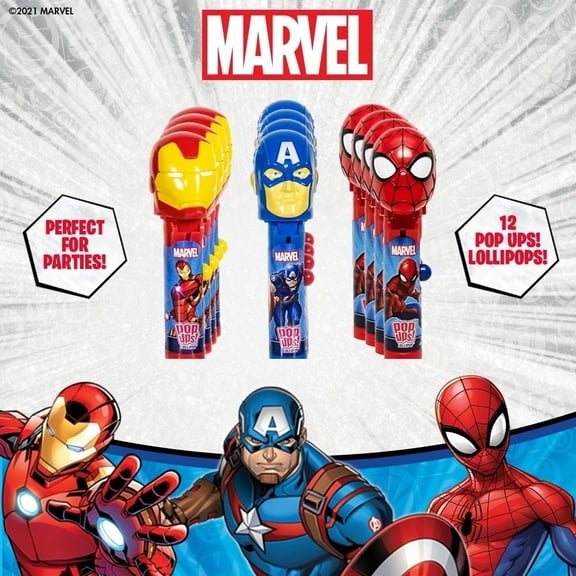 Marvel Lollipop Holders Collectable Marvel Characters Lollipop Case | Party Favors, Stocking Stuffers, Goodie Bags, PiƱata Candy, Game Prizes | Bulk Set of 12 | Lollipops Included