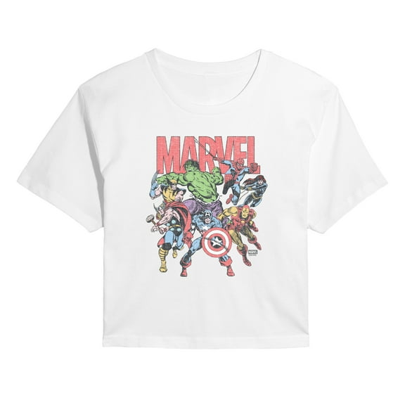 Marvel - Marvel Group Faded - Juniors Cropped Short Sleeve Graphic T-Shirt
