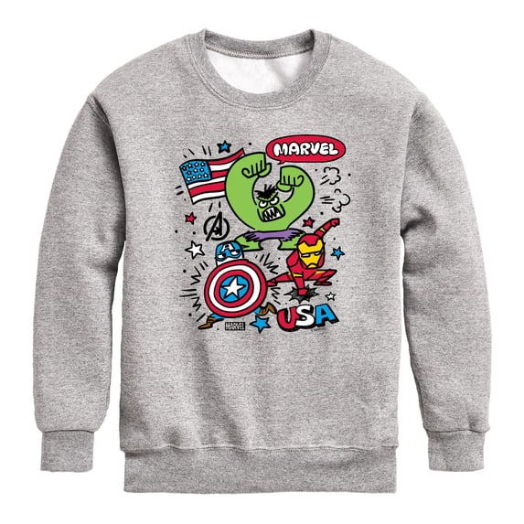 Marvel - Marvel Usa Sketch Boys' Graphic Long Sleeve Fleece Sweatshirt