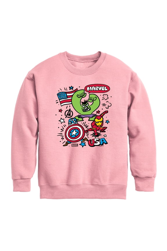 - Marvel Usa Sketch - Youth Boys Crew Fleece Sweatshirt