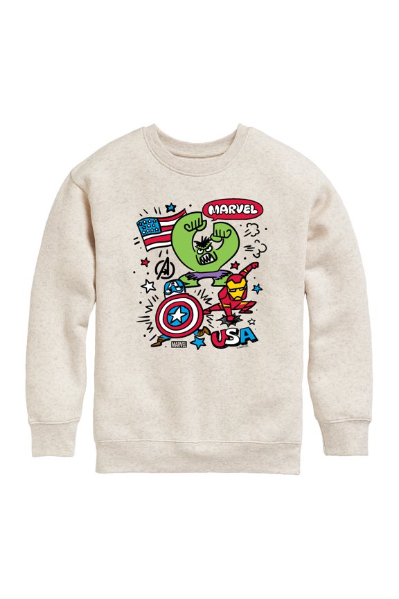 - Marvel Usa Sketch - Youth Boys Crew Fleece Sweatshirt