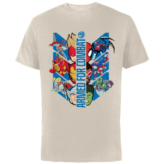 Marvel Mech Strike: Mechasaurs Avengers Armed for Combat - Short Sleeve Cotton T-Shirt for Adults - Customized-Natural