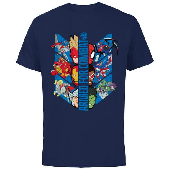 Marvel Mech Strike: Mechasaurs Avengers Armed for Combat - Short Sleeve Cotton T-Shirt for Adults - Customized-Navy