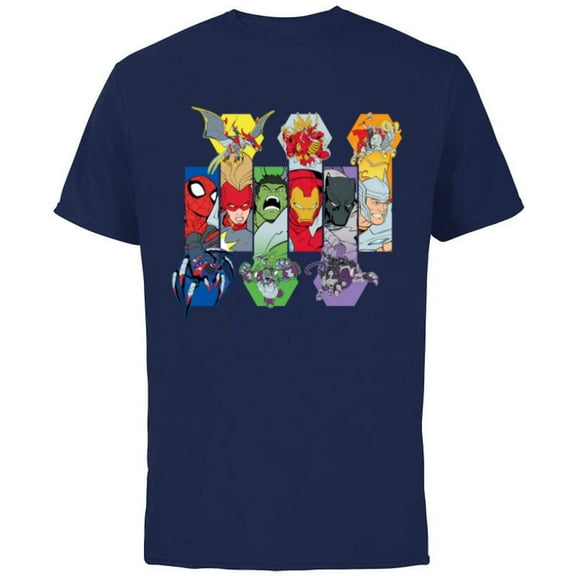 Marvel Mech Strike: Mechasaurs Avengers Heroes and Mechs - Short Sleeve Cotton T-Shirt for Adults - Customized-Navy